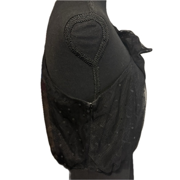 Express Black Mesh Polka Dot One Shoulder Bow Midi Sheath Dress size M - Picture 9 of 14